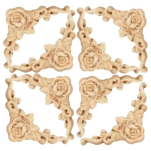 10Pcs Wood Appliques Decorative Carving Onlays for Furniture,3.15" x 3.15"(8x8cm), Handmade Carved Unpainted Corner Decoration for Home Mirror Door Bed Cabinet Cupboard Funiture Door Cabinet