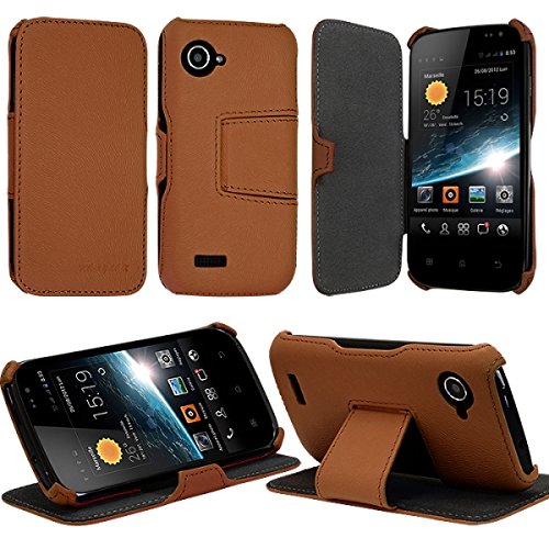 KARYLAX Seluxion - Coque Housse Etui avec Rabat Latéral Fonction Support pour Wiko Cink Slim/Slim 2 Couleur Marron