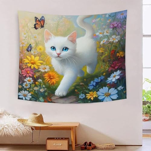 Tapisserie murale chat 3D en polyester doux lavable pour habiller les murs texturés