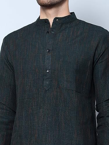 Image of LATEST CHIKAN Men's Cotton Regular Textured Long Kurta Full Sleeves - Casual Ethnic Wear