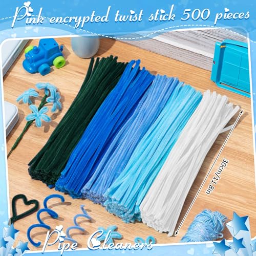 Image of Peryiter 500 Pcs Pipe Cleaners for DIY Flower Bouquets, Chenille Stems for Graduation Bouquet Crafts, Fuzzy Sticks for Handmade Flowers, DIY Gift, Art Projects(Blue Flower Color,12 Inch)