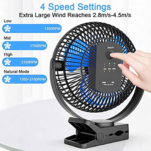 Koonie 10000Mah Rechargeable Portable Fan, 8-Inch Battery Operated Small Clip On Fan, Usb Car Fan 4 Speeds, Sturdy Clamp For Office Desk Golf Cart Stroller Outdoor Travel Camping Tent Gym Treadmill #TOP3