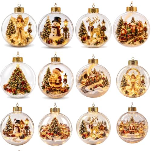 12PCS Glowing Christmas Ornaments - Mini Gold Light-Up Christmas ...