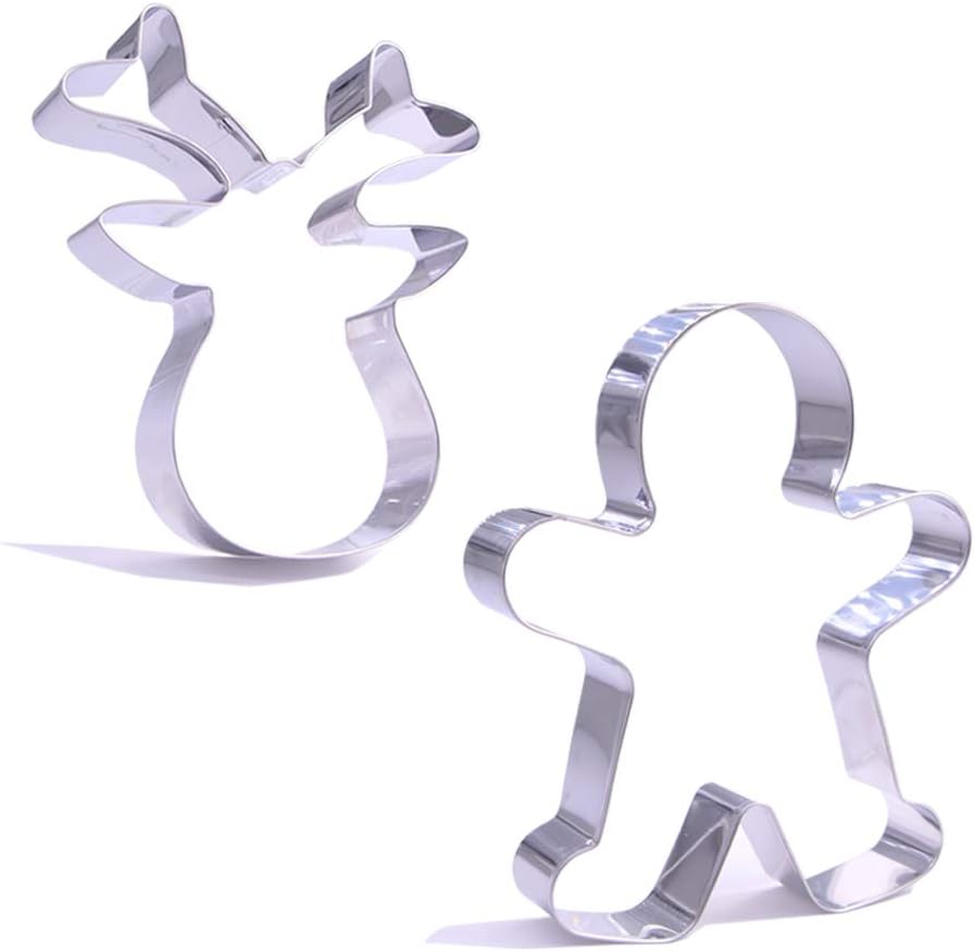 Giant Christmas Cookie Cutter Set - 2 Pieces – Large 5 Inch Santa’s Reindeer Face, Gingerbread Man – Stainless Steel