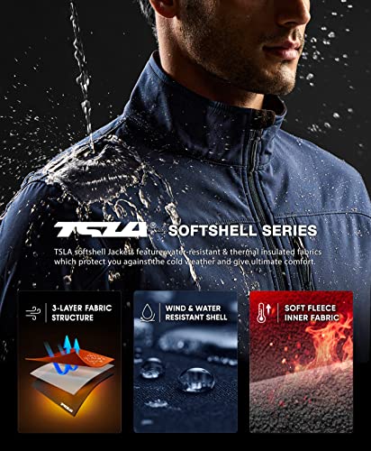 Image of TSLA Men's Full-Zip Softshell Winter Jacket, Waterproof Fleece Lined Athletic Jacket, Outdoor Sport Windproof Jackets
