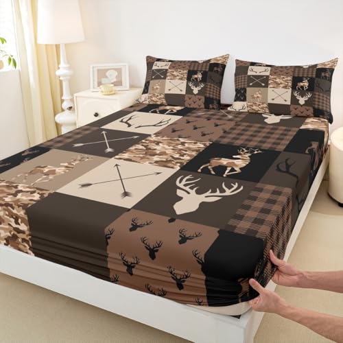 Parure de lit 2 pièces motif cerf camouflage avec 1 taie d'oreiller pour lit simple