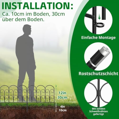 Thealyn 40cm (H) x 2.35m (L),Dekorative Metall Gartenzaun, 5Panel Set