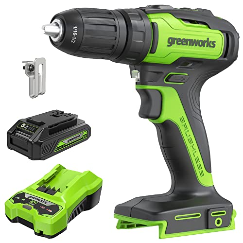 Greenworks 24V Brushless Drill / Driver, 2Ah USB Battery and Charger Included
