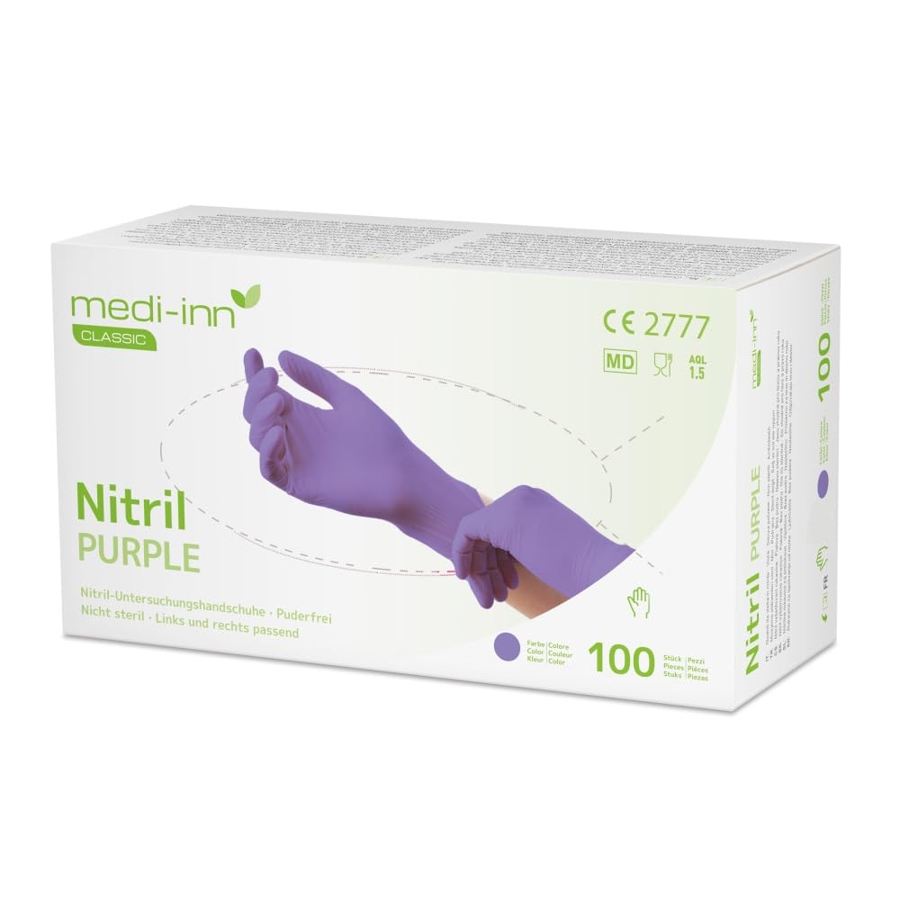 Medi-Inn+ Nitril Purple Einmalhandschuhe, lila, puderfrei (S, 10 x 100 = 1000 Stück)
