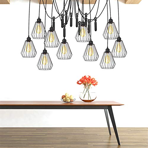 Lustre à cage rustique industriel et suspension araignée ajustable fil 2 mètres - 3