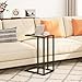 HOOBRO C Shaped End Table, Tempered Glass Snack Side Table with Metal Frame, TV Tray Table for Small Space, Sofa Couch and Bed, Modern Style, Black BK03SF01