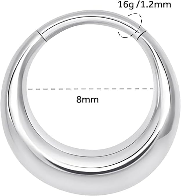 Yrogcu Nose Ring Lip Rings Septum-Clicker:8G 10G 12G14G 16G 18G 20G Dia.6mm 8mm 10mm 12mm 14mm 16mm Hinged Nose Piercing Hoop Ring Sleeper Earring Helix Rook Conch Cartilage Daith Tragus Earrings Nose Piercing Jewelry