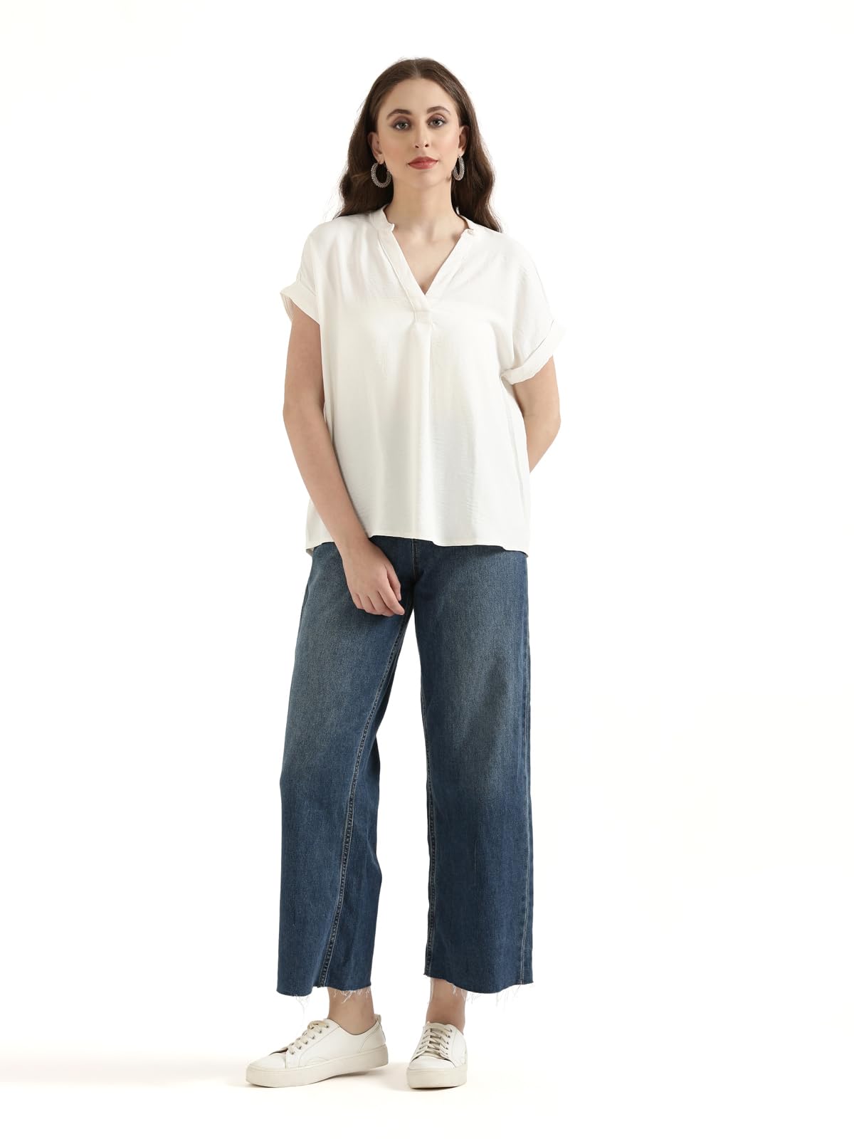 go colors Textured Blouse for Women | Mandarin Collar, Half Sleeves, Regular Fit, Casual Wear-picture-54