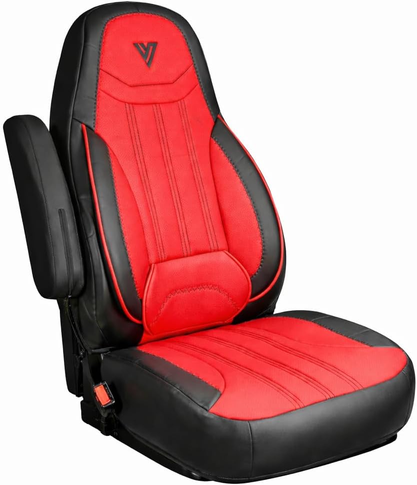 Seat Cover fits Volvo VNL OEM Stock Seat 2004–2018 – Custom-Fit Semi Truck Seat Cover, Heavy-Duty Faux Leather, Protects Original Upholstery, Easy Installation, Black/red