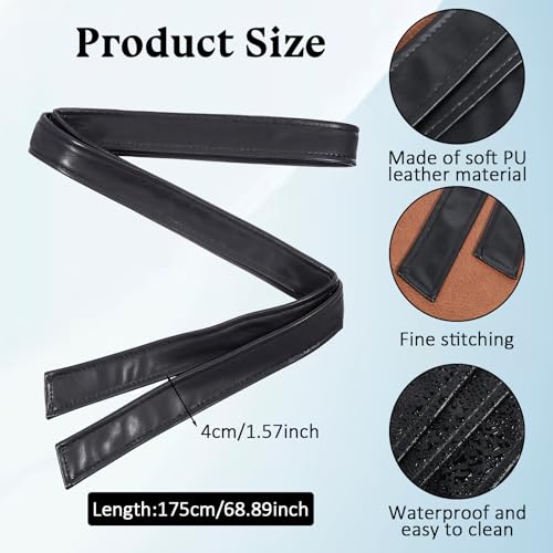 Women Obi Belt, Fashion PU Wrap Leather 4cm Wide Black Waist Band 68 Inch for Dress Coat Waistband Knotted Belt2