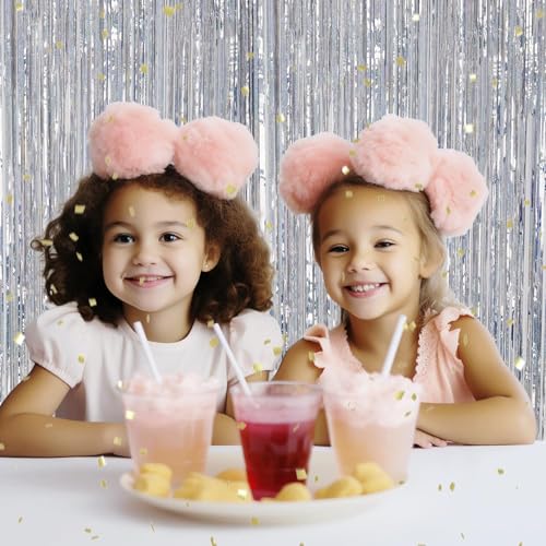 Image of DECOCKRAT 3 Pack Foil Fringe Backdrop - Laser Silver Shiny Tinsel Curtains for Party Decoration /Photo Booth Props - 3.3x8.2 FT Metallic Foil Backdrop for Birthday, Wedding, Graduation, Christmas.
