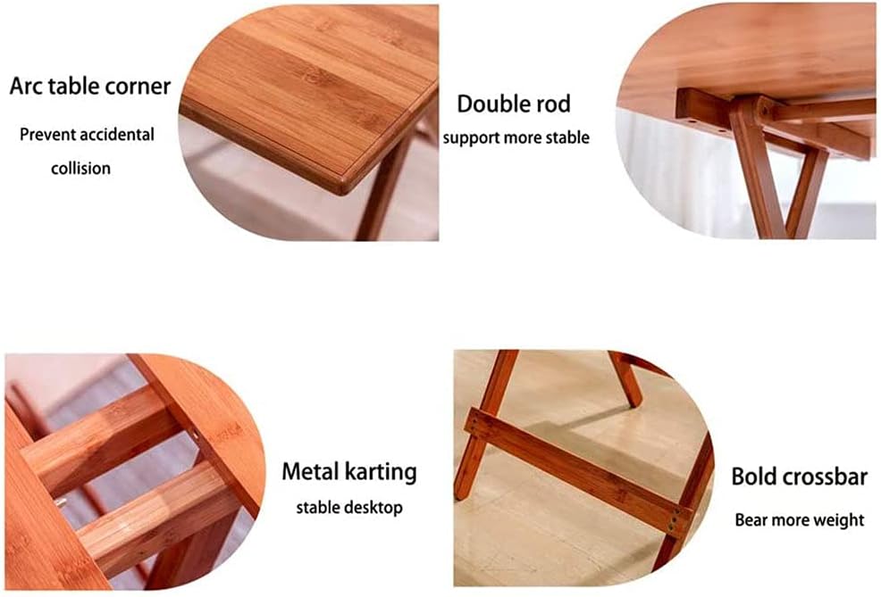 Folding Bamboo Camping Table Outdoor Square Folding Picnic Table Ideal for Outdoors and Indoors Backyard Front Porch and Garden (60cm)