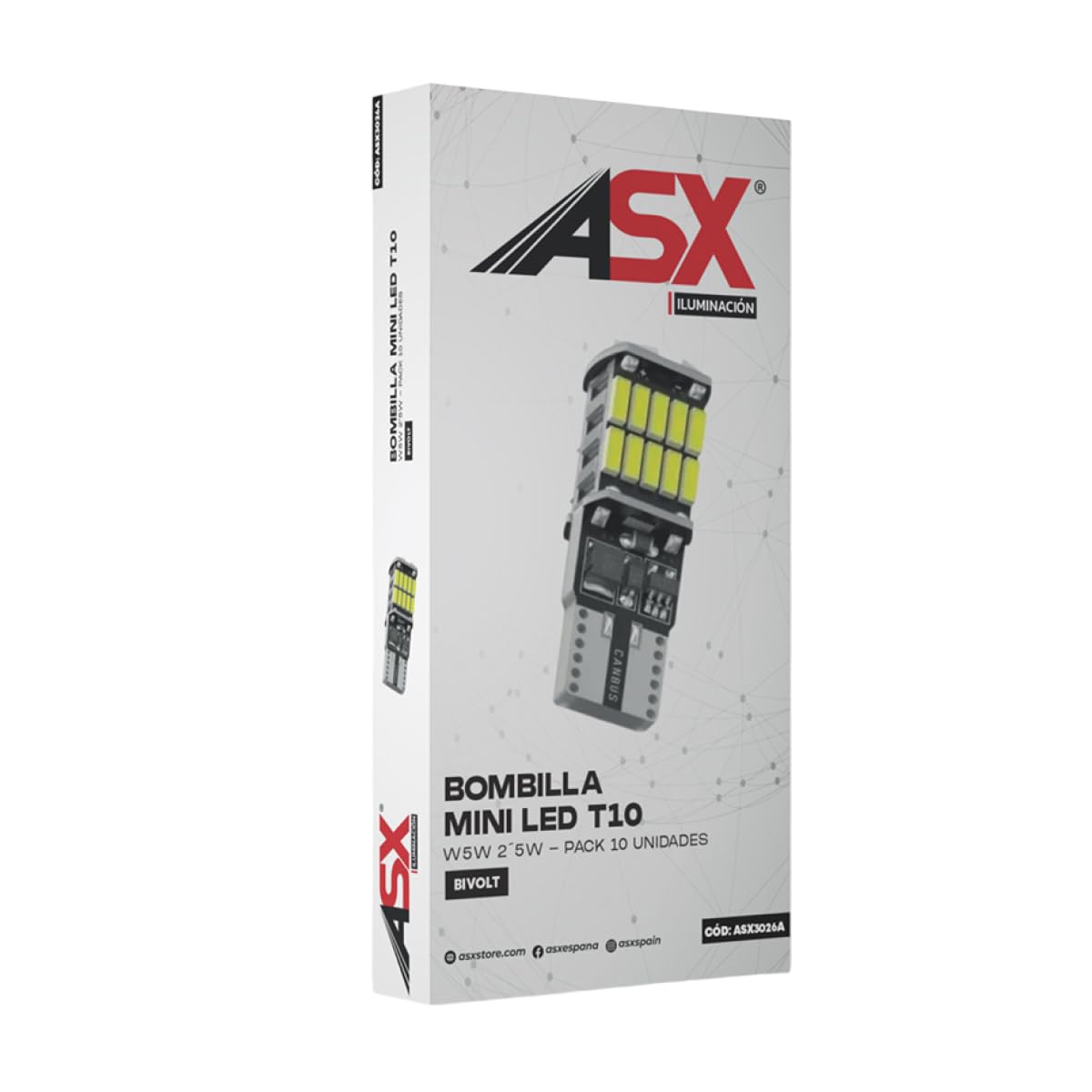 ASX ILUMINACION Bombillas T10 LED W5W 26 Canbus, Luz Blanca 6500K, Bombilla posicion LED para coche 12-24V, Tamaños de Lámpara 168, 175, 194, 2825, W5W, T10 - Plug and Play (10)