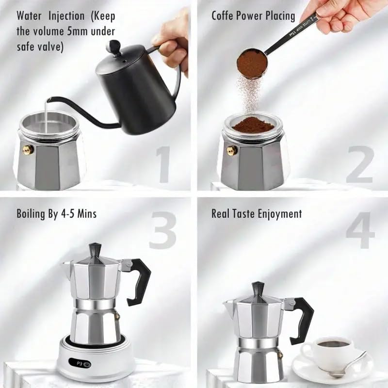 Image of Aluminium Espresso Coffee Maker, Moka Express 3 Cups Espresso Maker /Percolator /Stovetop /Filter Coffee Maker for Italian Mocha Coffee Moka Pot (Silver) (3 Cups)