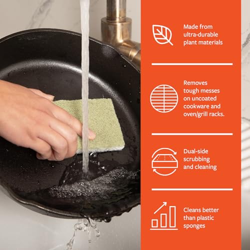 Image of Full Circle Heavy Duty Scrubber Sponge - Robust Agave Leaf & Plastic-Free Cellulose - Dual-Sided Dish Sponge for Cast Iron, Grill Grates & Oven Racks, 6 Pack