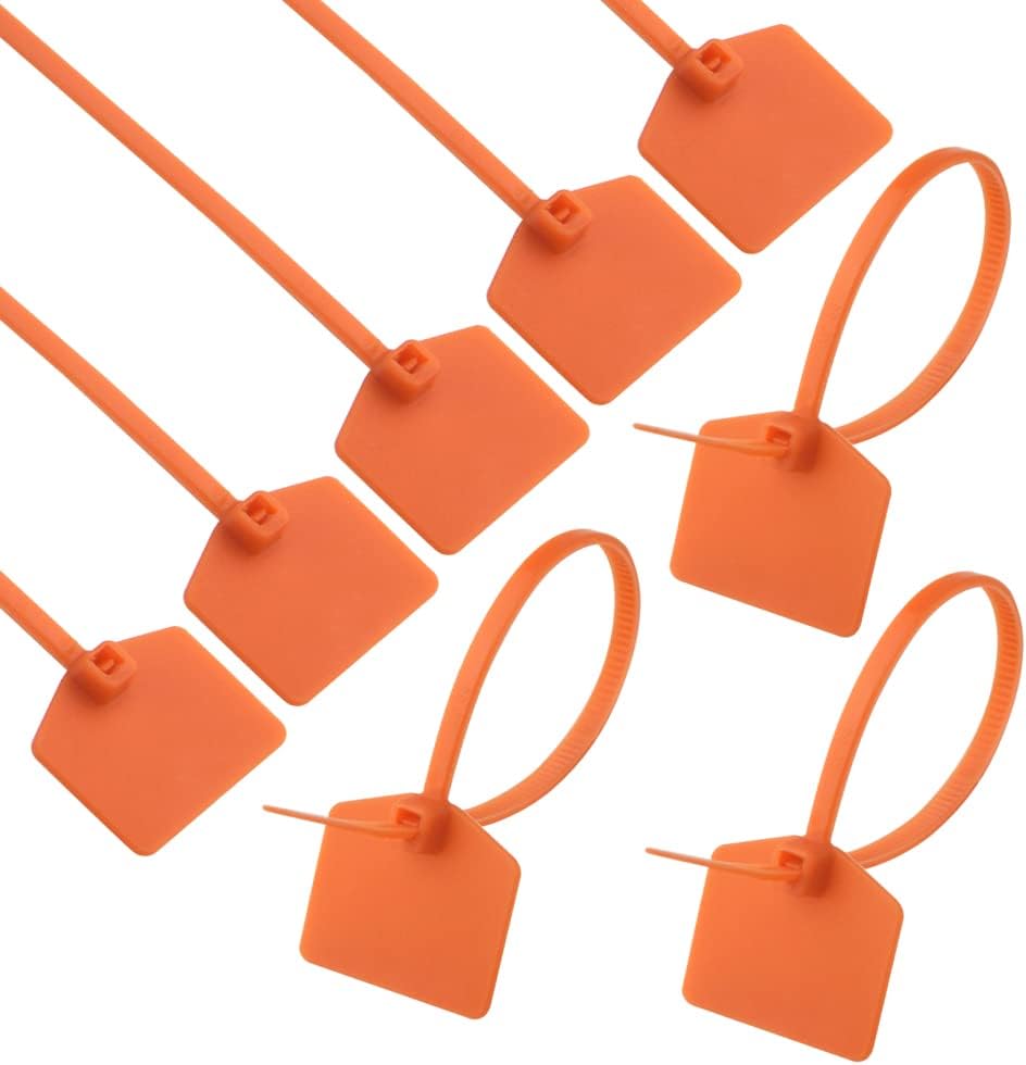 100-Piece 6-Inch Nylon Self-Locking Cable Ties with Labels (Orange)