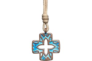 Blue Cross Patina Men Necklace - Greek Symbol, Religious Jewelry