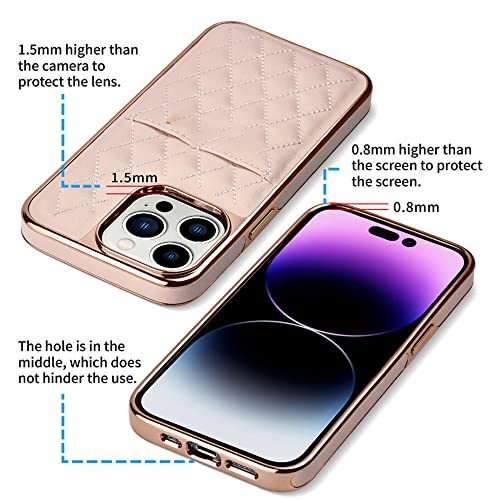 Image of PULOKA iPhone 14 Pro Vegan Leather Back Cover Royal Diamond Pattern with Electroplated Case Compatible for Apple iPhone 14 PRO 6.1 inchinch - Pink