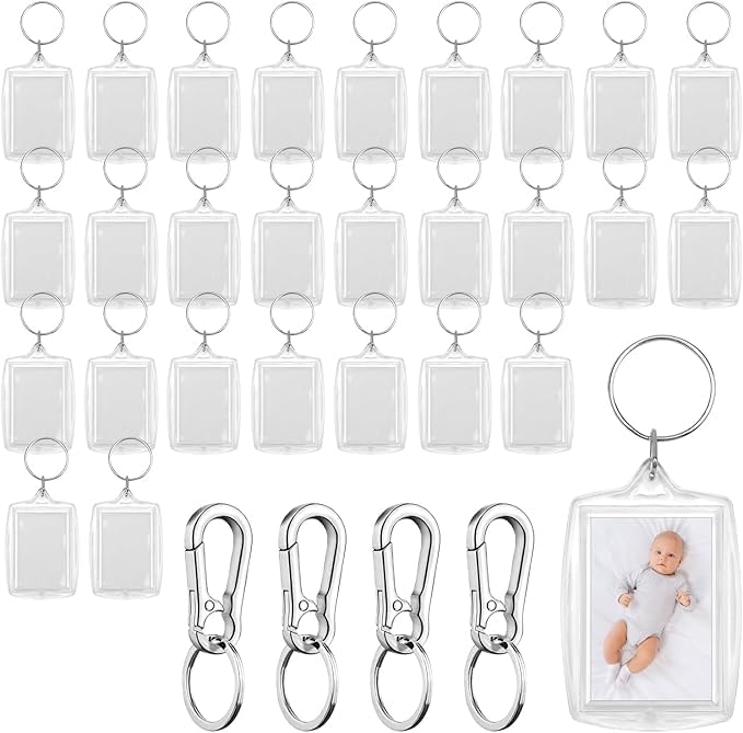 ZMDMAH 30pc Llaveros Acrilicos Transparentes 5.5×4 cm, Llaveros para Personalizar Llavero con Fotos en Blanco, Inserto DIY Llavero de Doble Cara