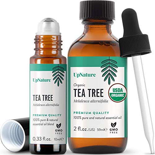 Tea Tree Oil Kit - Tea Tree Essential Oil Rollerball + 2 OZ Organic Oil Large Bottle with Dropper