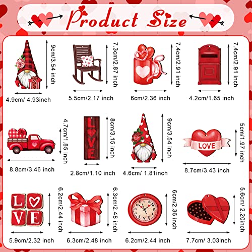 Spiareal 36 Pcs Valentine‘s Day Wooden Ornaments Red Valentines Decorations for Tree Gnomes Hanging Holiday Wood Cutouts Valentine's Ornaments for Christmas Tree Craft Home Indoor Party Decor