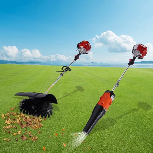 EurHomePlus Gas Power Handheld Turf Lawn Sweeper W/Blower, 52cc 2 Stroke 2.3HP Portable Artificial Grass Brush Power Broom Cleaner Tools Snow Sweeping Broom for Sweeping Driveways, Sidewalks