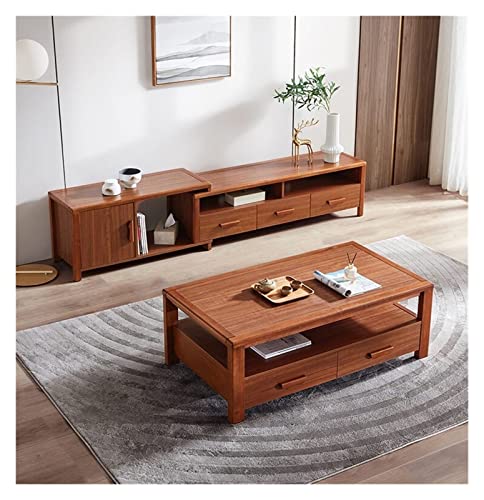 KIRANDY Combinación de Soporte de TV de Mesa de Marco de Madera Maciza, Mesa de Consola de Medios de TV de Centro de Entretenimiento for Sala de Estar (Size : Cabinet+Table)