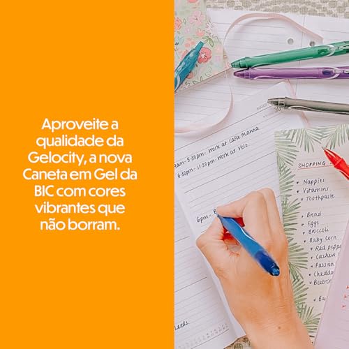 BIC, Caneta em Gel, Gelocity, Quick Dry, Ponta Fina, 7 Cores, 14 Unidades