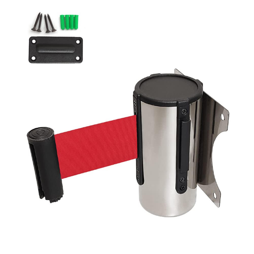 Oudini Silver-A Retractable Safety Barrier Belt, Wall Mounted Pull Out Queue Belt, Queuing Safety Tape Cordon For Outdoor Parking Lot Retail Stores Airports Banks/Silver-A/2M