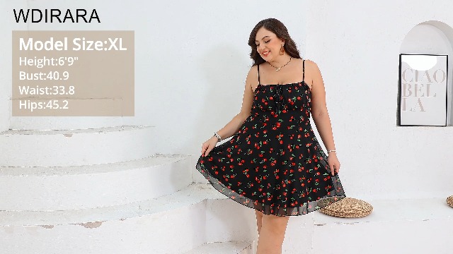 WDIRARA Women's Plus Size Floral Print Mesh Cami Dress | Tie Front