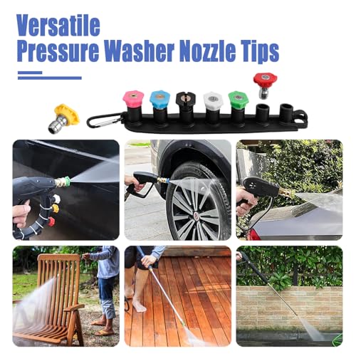Mesee 7 Pieces Pressure Washer Spray Nozzle Tip Set Universal 1/4 Inch Quick Connect Pressure Nozzles Tips Multiple Degrees Water Washer Tips Attachment with Nozzle Holder for Home Car Deck Cleaning - Image 7