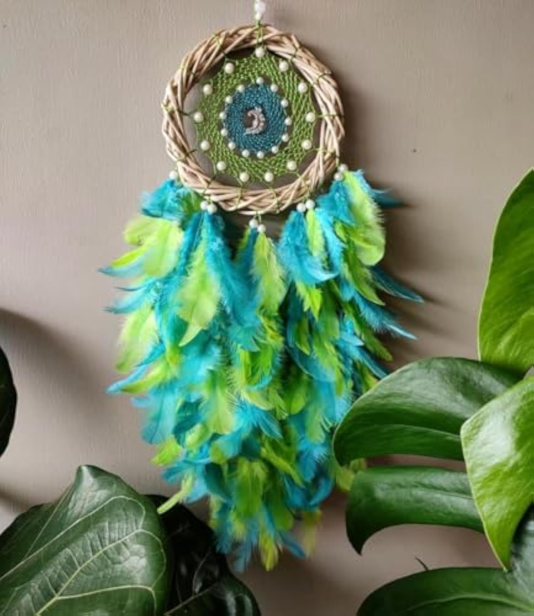 Green Dream Catcher Feather Wreath