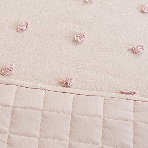 Urban Habitat Brooklyn Cotton Daybed Cover - Jacquard Tufted Chenille With Quilted Reverse, All Season Bedding With Bedskirt, Matching Shams, Decorative Pillow, Pink 39"X75" 5 Piece #TOP6