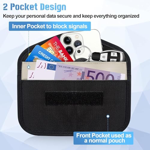 Faraday Tasche Handy, 2 Stück Signal Blocker Tasche Abschirmung Anti-Tracking RFID-Signalblockierung Faraday Bag für Handy Sichtschutz und Autoschlüssel Anti-hacking Hülle Blocker (Schwarz)