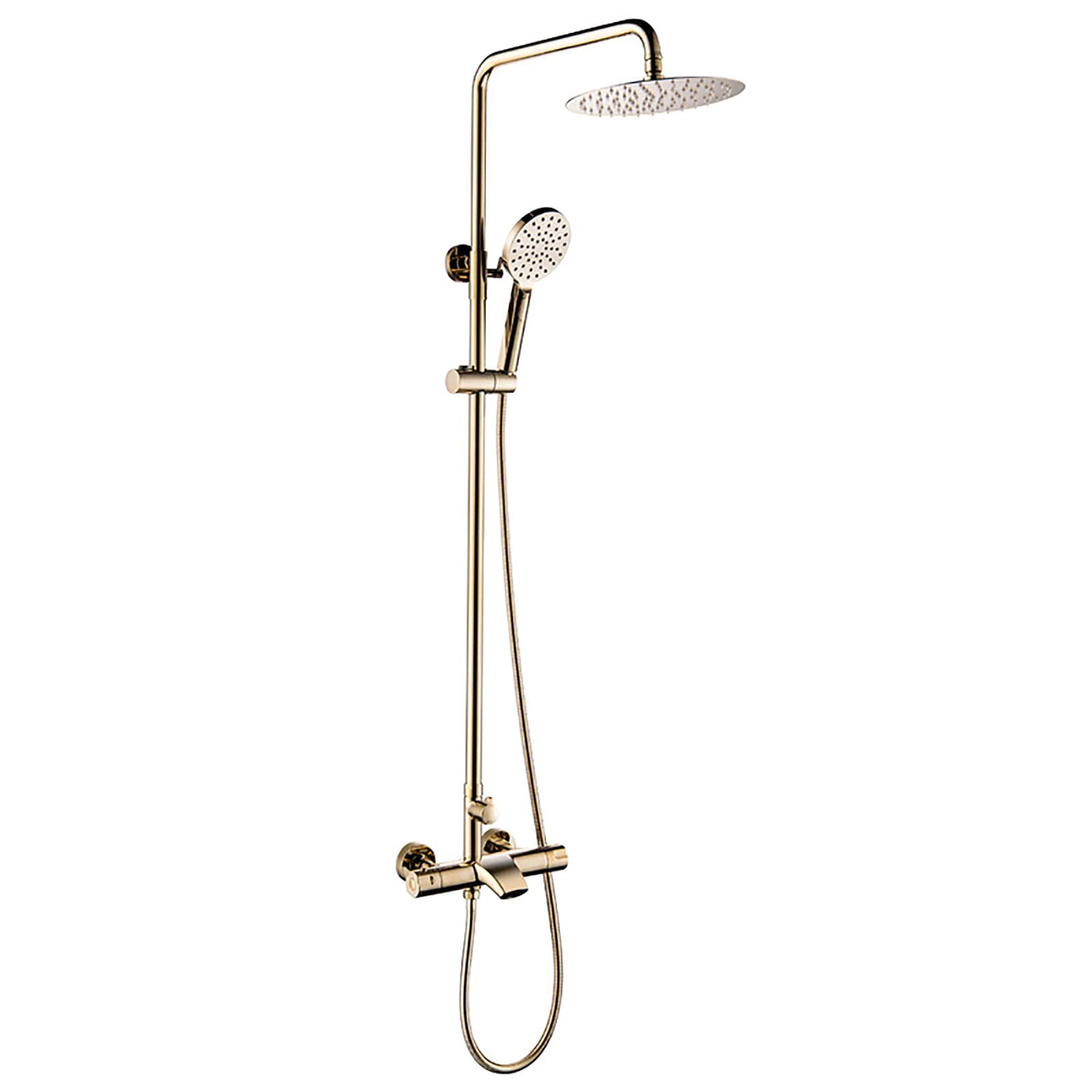 AYCDL Thermostatic Gold Shower Combo Set Wall Mounted Bathroom Shower Faucet Set with Shower Head, Handheld Shower, Tub Spout
