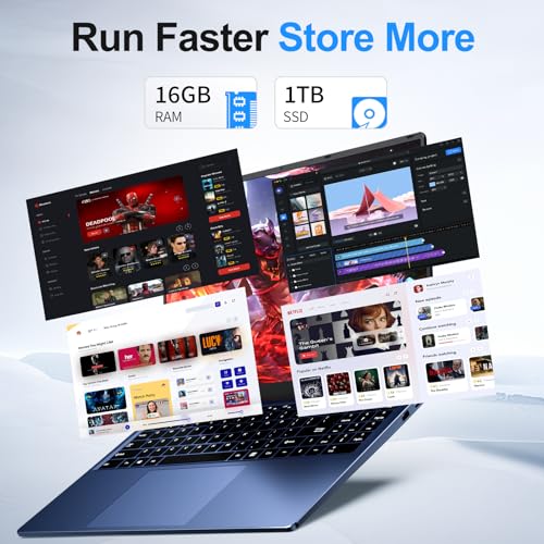 undefined 16 Inch Laptop Computer, Gaming Laptop 2025, 16GB RAM 1TB SSD, N150 Processor(Up to 3.6GHz), FHD 1920 * 1200, 180° Open, Backlit, BT4 WIFI5, Windows 11 Pro, 6000mAh/46.2Wh, Premium Navy の商品画像 7