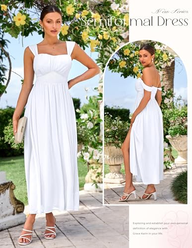 Image of GRACE KARIN 2026 Women's Summer Floral Wedding Guest Dress,Beach Flowy A Line Maxi Off Shoulder Bridesmaid Dresses