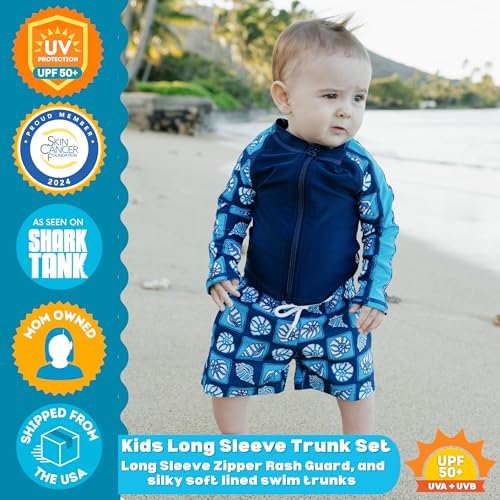 Image of SwimZip Boys' Long Sleeve Rash Guard & Swim Shorts Set - UPF 50+ Sun Protection
