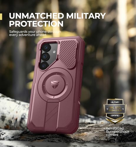 Image of Dexnor for Samsung Galaxy S25 Case with Camera Cover & Adjustable Kickstand & Built-in Screen Protector, Magnetic Rugged Shockproof Bumper Cases Heavy-Duty Magnetic Protective Cover (2025),Maroon Red