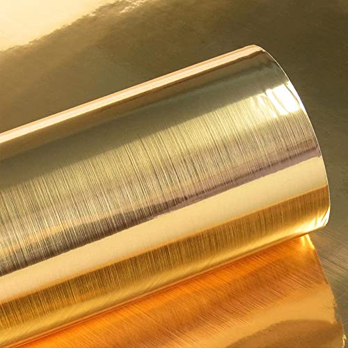 Image of WISDOM Vinyl Brushed Wallpaper Peel & Stick Wallpaper Stainless Contact Paper Self Adhesive Removable Wallpaper for Kitchen Cabinet Refrigerator Countertop (12x100 Inches, Gold Brushed)
