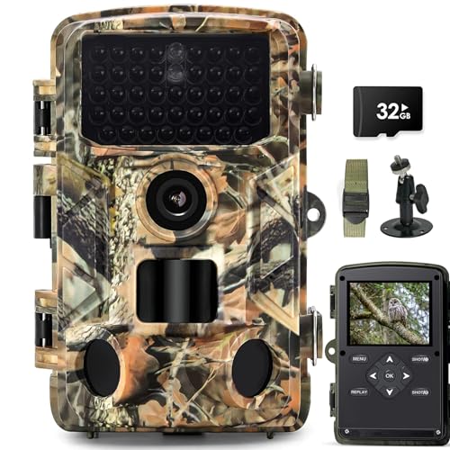 SUNTEKCAM Wildlife Camera 50MP 4K Trail Camera with Night Vision Motion Activated Hunting Camera 120°Detection IR LEDs IP66 Waterproof for Outdoor Garden Wildlife Monitoring with 32GB SD card