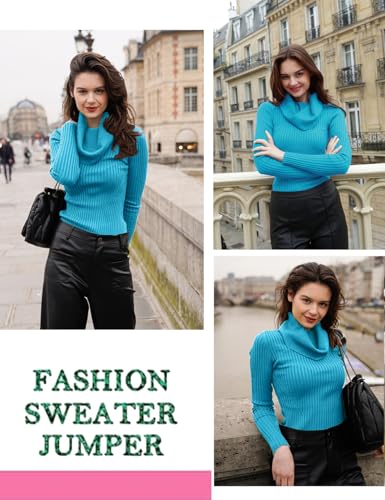 Image of v28 Women's Stretchable Cowl Neck Knit Long Sleeve Slim Fit Bodycon Sexy Sweater