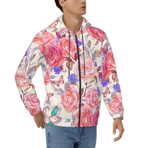 Sweat à capuche manches longues imprimé floral avec cordon ajustable