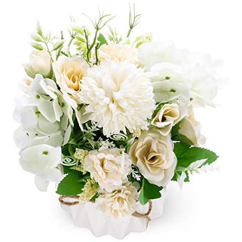 Yibaijia Realistic Silk Flowers with Vase Cover