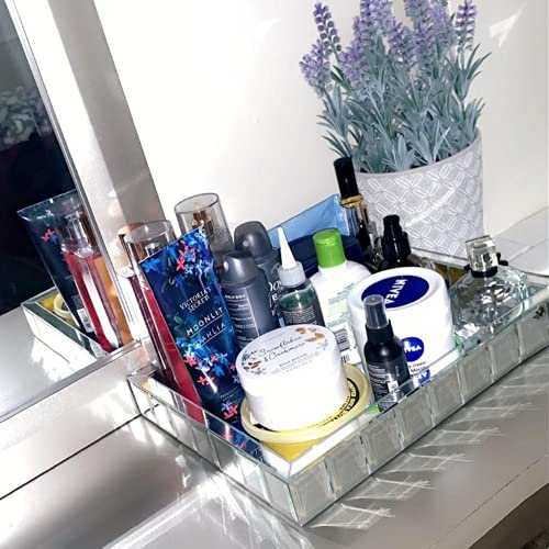 Meetart Rectangle Organizer 11" X 14" Decorative Silver Mosaic Mirror Tray Vanity Tray Serving Tray Jewelry Makeup Tray. #TOP3